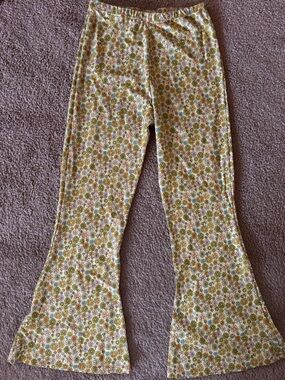 Organic/handmade Floral & mushroom Print festival Bell Bottom Pants